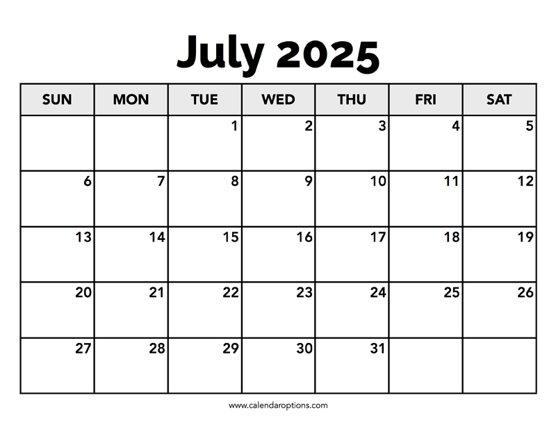 Calendar July 2025 Calendar Options