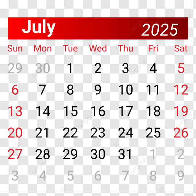 Calendar July 2025 Vector Calendar July 2025 July 2025 Calendar 2025 PNG And Vector With Transparent Background For Free Download