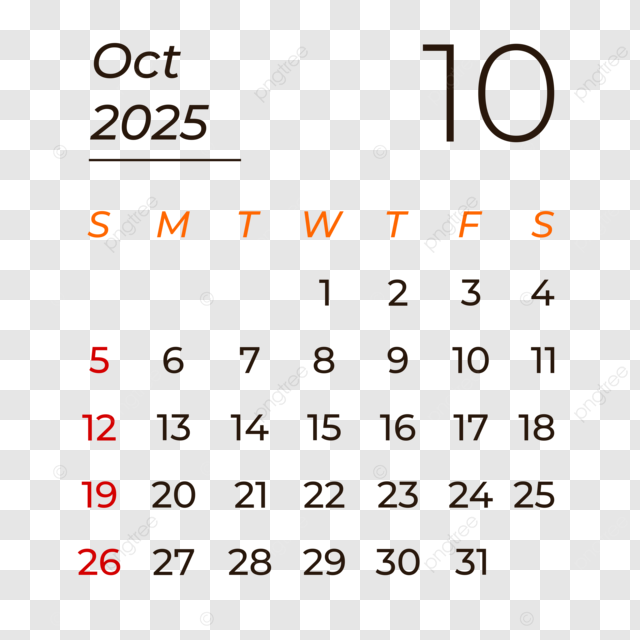 Calendar October 2025 Vector Calendar 2025 Calendar October 