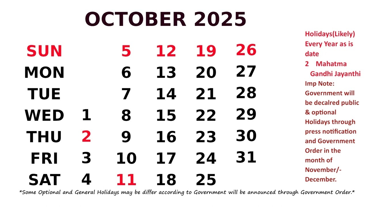 Calendar October 2025 YouTube