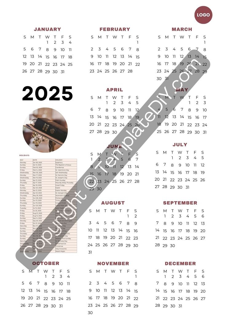 Christian Calendar 2025 Template In PDF Word Excel