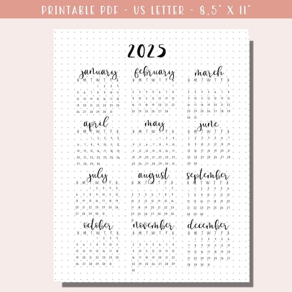 Dated 2025 Calendar Printable Planner 2025 Dotted Bullet Journal 