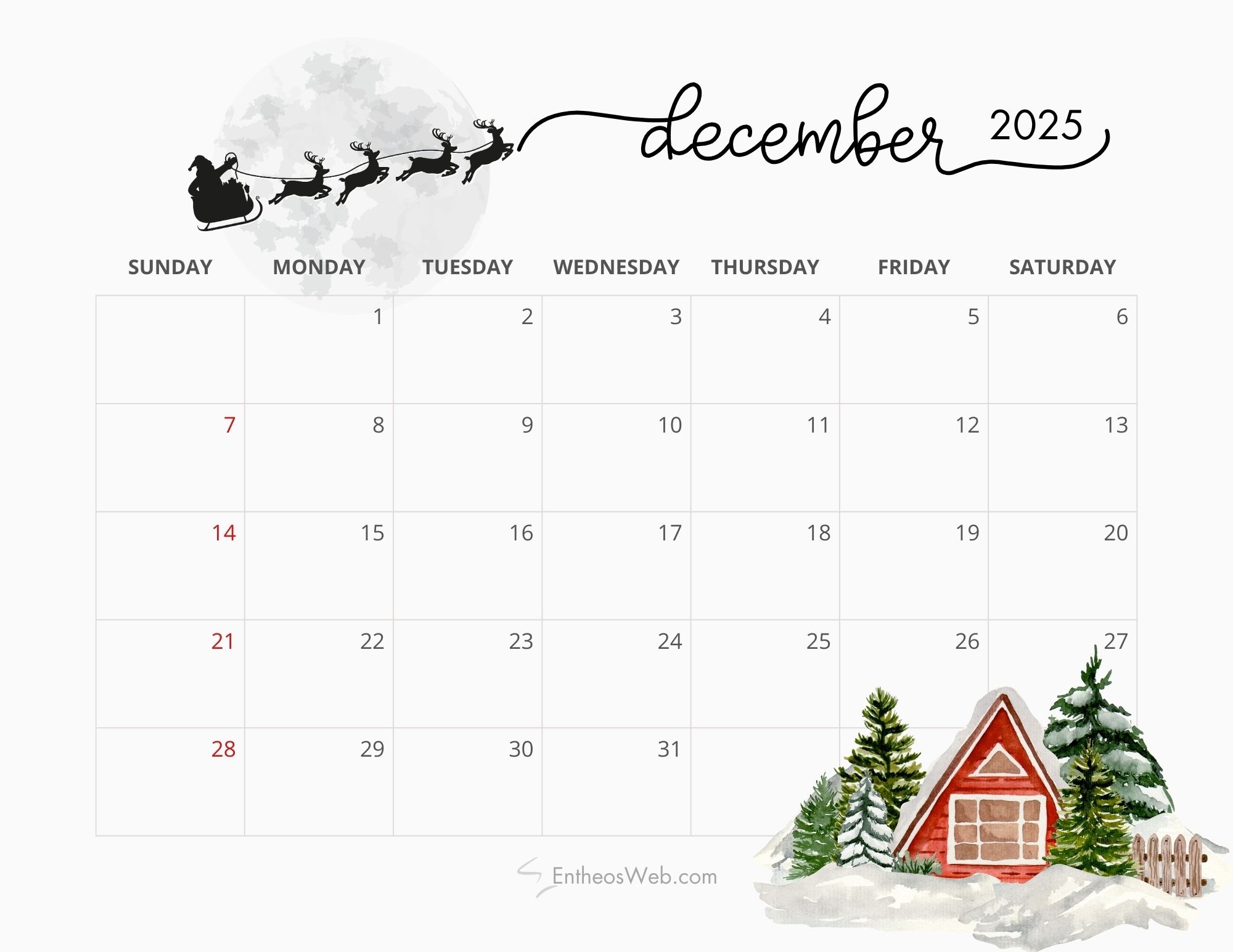 December 2025 Calendar Free PDF Printables EntheosWeb