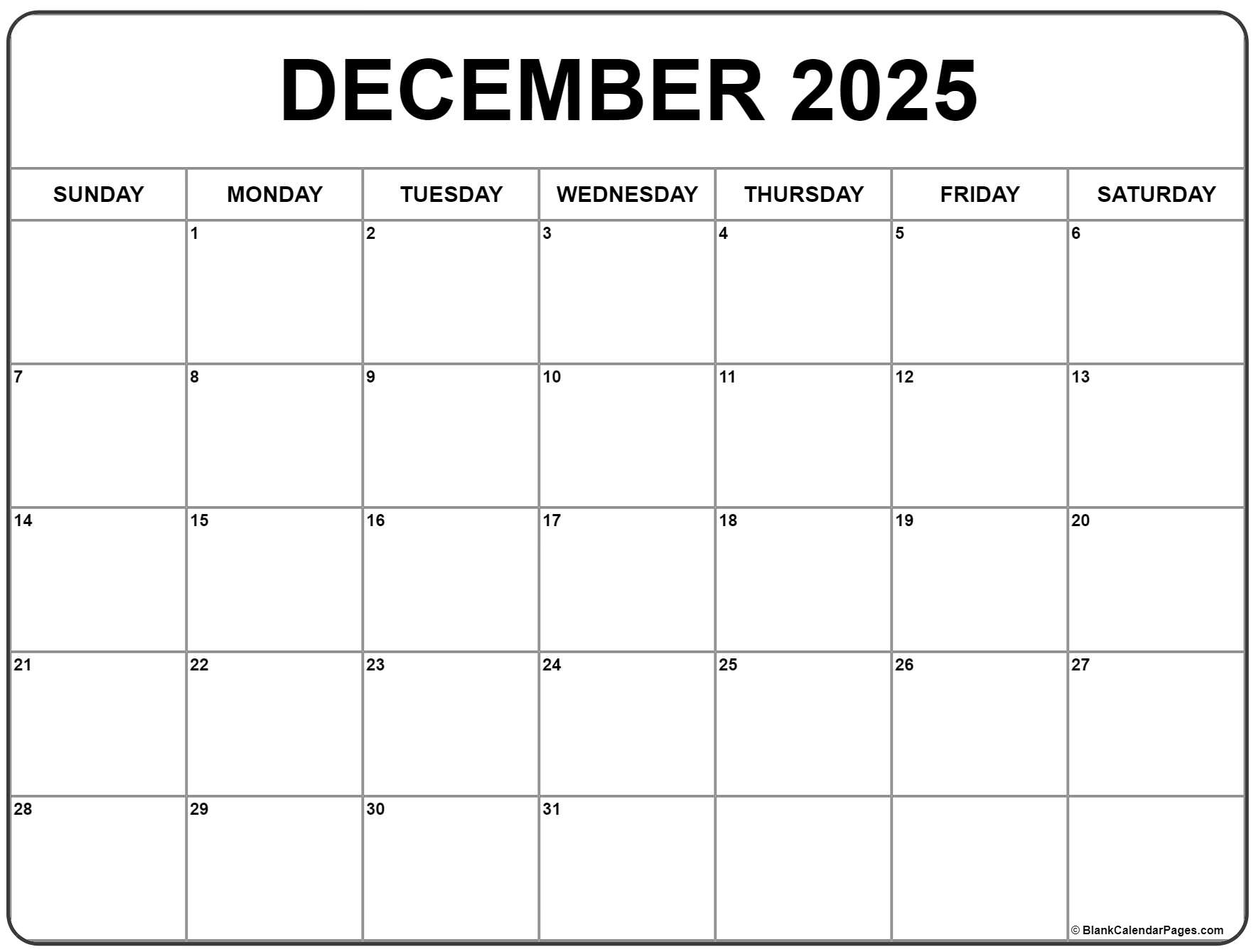 December 2025 Holidays Printable Calendar