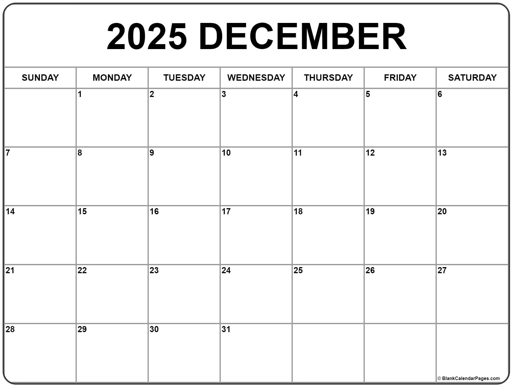 2025 December Printable Typable Calendar