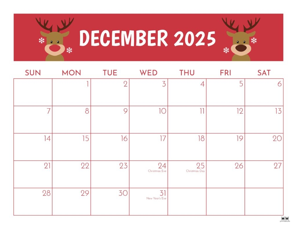 December 2025 Calendars 107 FREE Printables Printabulls
