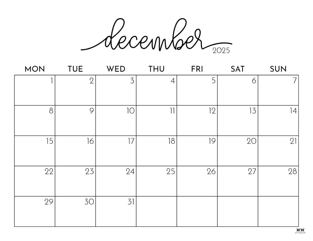 2025 Printable December Calendar With Holidays