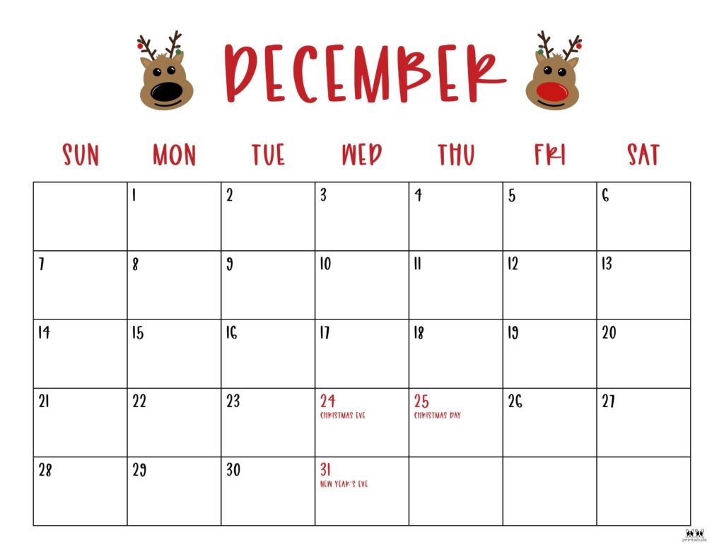 December 2025 Calendars 107 FREE Printables Printabulls