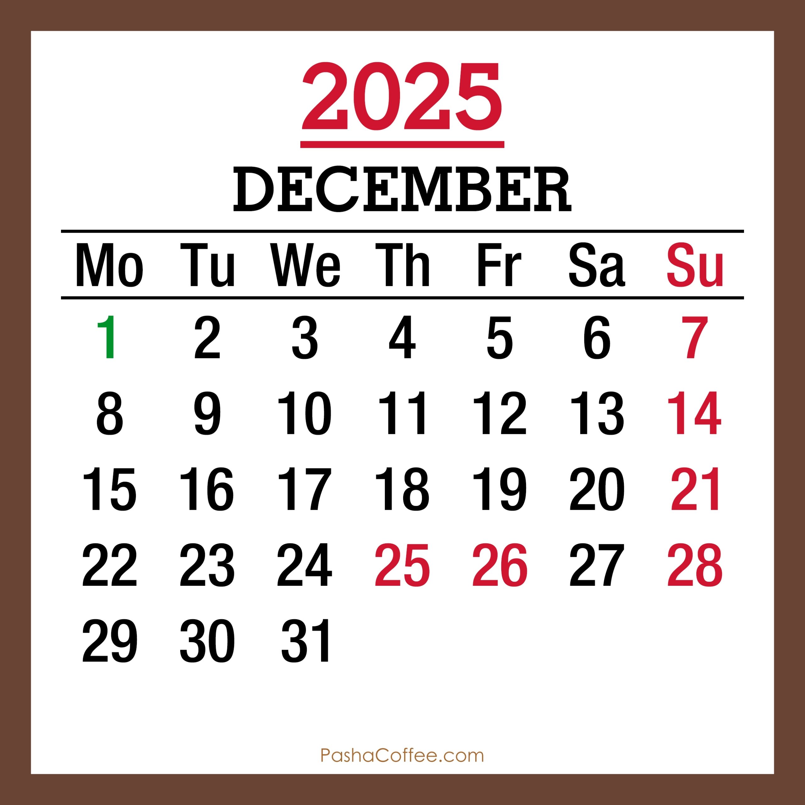 December 2025 Calendar Uk Printable
