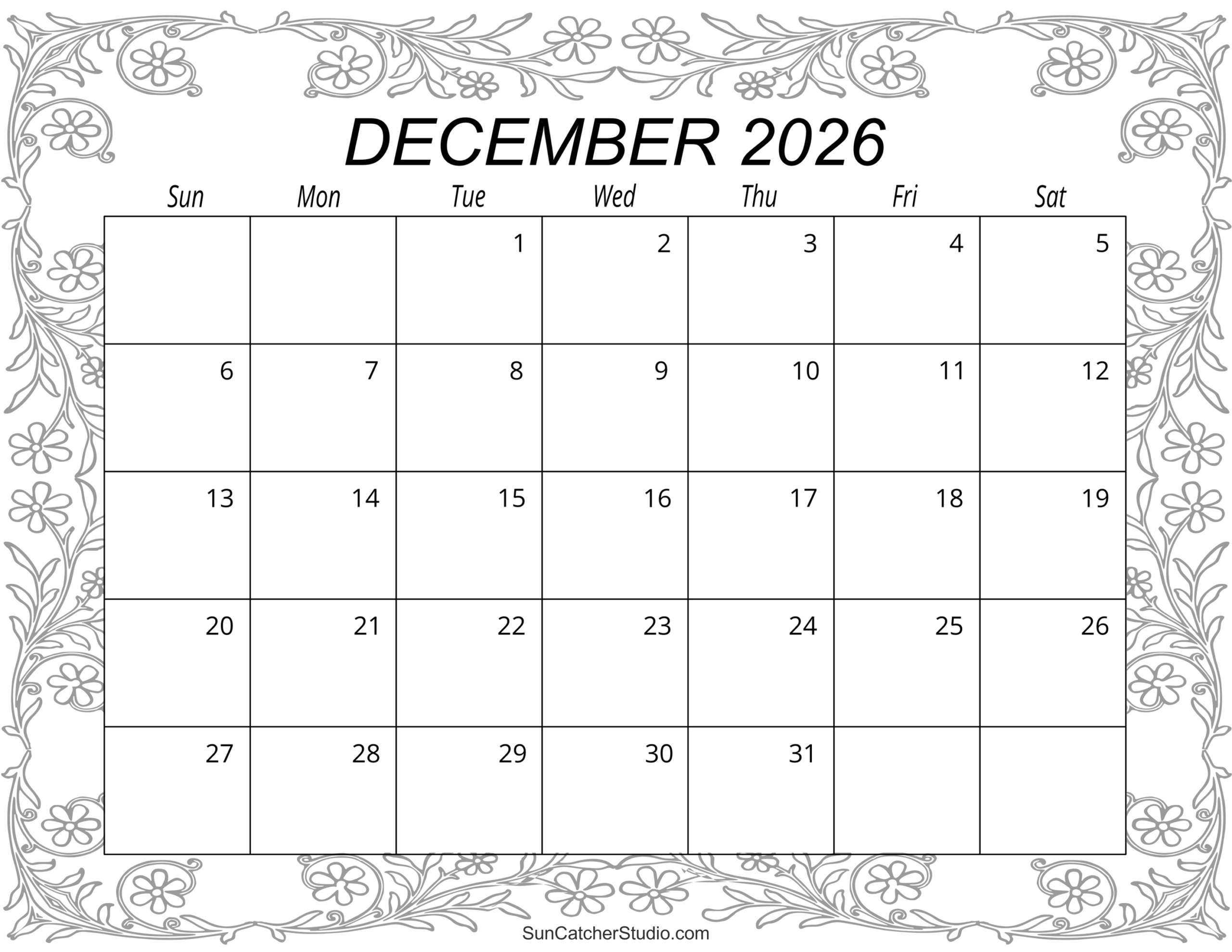 December 2026 Calendar Free Printable Free Printables 