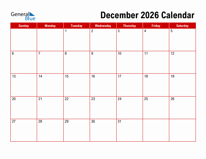 2026 March December Calendar Printable