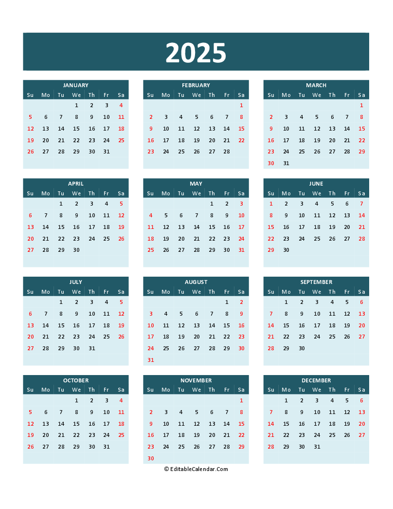 Free Printable Calendar 2025 Word Doc