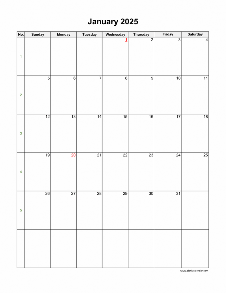 Download Blank Calendar 2025 12 Pages One Month Per Page Vertical 