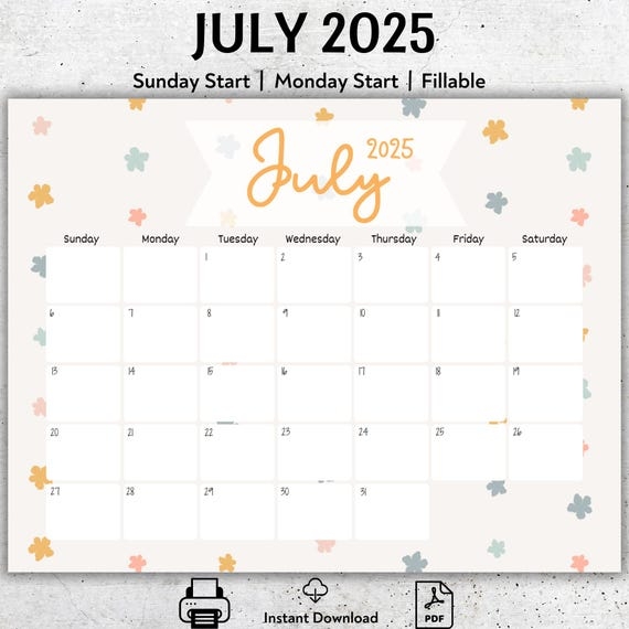 EDITABLE July 2025 Calendar July Monthly Planner Printable Homeschool Planner Fillable Calendar Vacation Planner Summer Planner Etsy