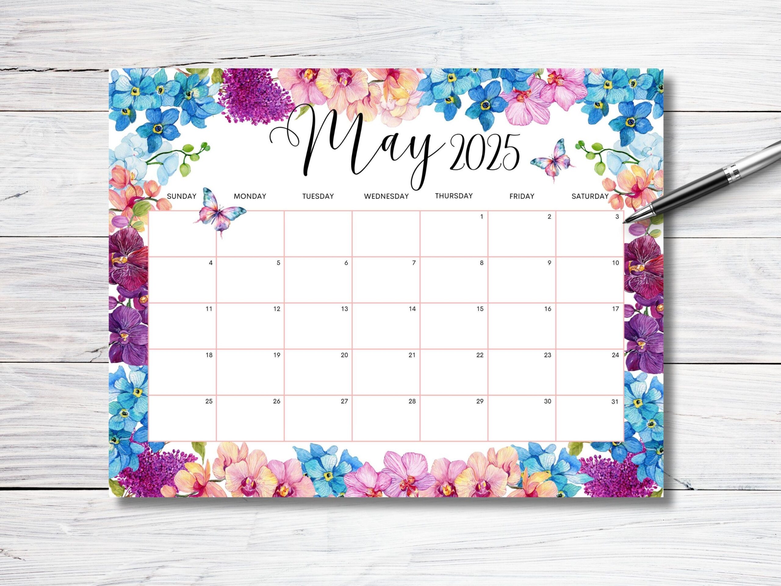 EDITABLE May 2025 Calendar Beautiful Spring Wall Calendar 2025 Watercolor Floral Calendar Printable Monthly Schedule Kids School Work Etsy