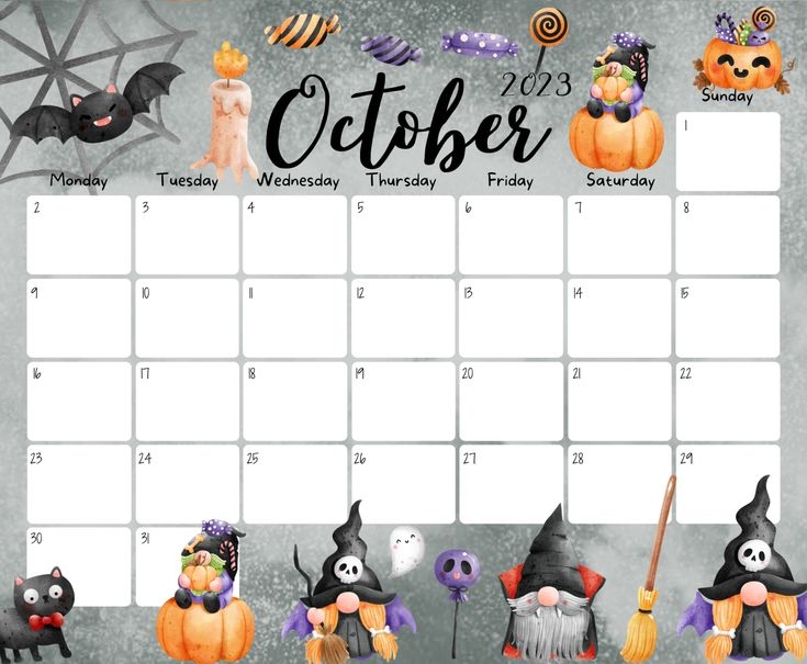 EDITABLE October 2025 Calendar Happy Halloween Cute Gnoms Kid Monthly Calendar Printable Fillable Planner Kids Weekly Schedule PDF Etsy