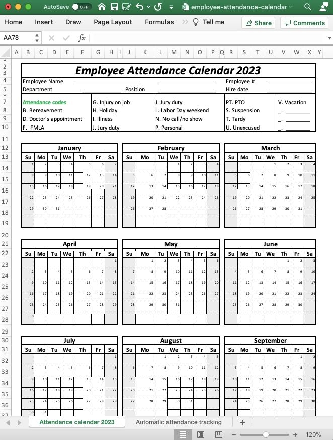 Free Employee Attendance Calendar 2025