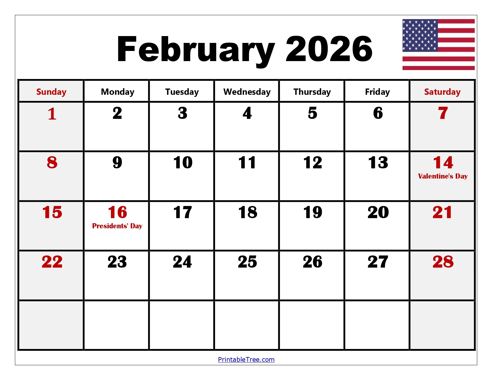 Free Printable 2026 February Calendar