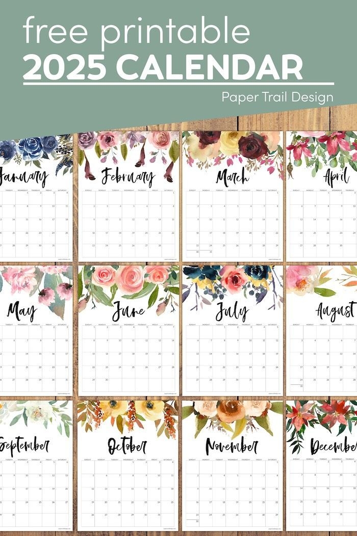 Floral 2025 Calendar Printable Paper Trail Design