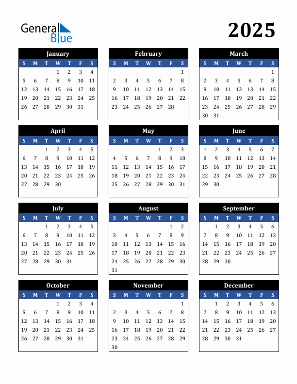 Free 2025 Calendars In PDF Word Excel