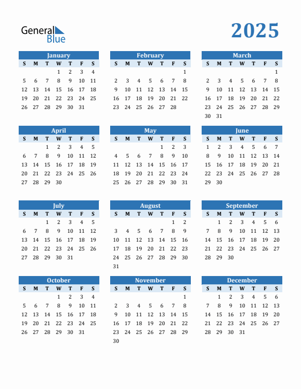 Free 2025 Calendars In PDF Word Excel