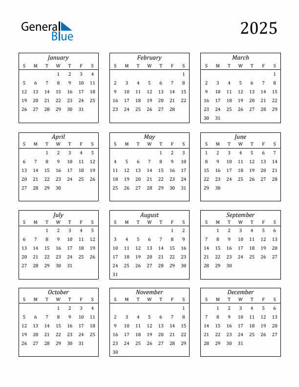 Free 2025 Calendars In PDF Word Excel