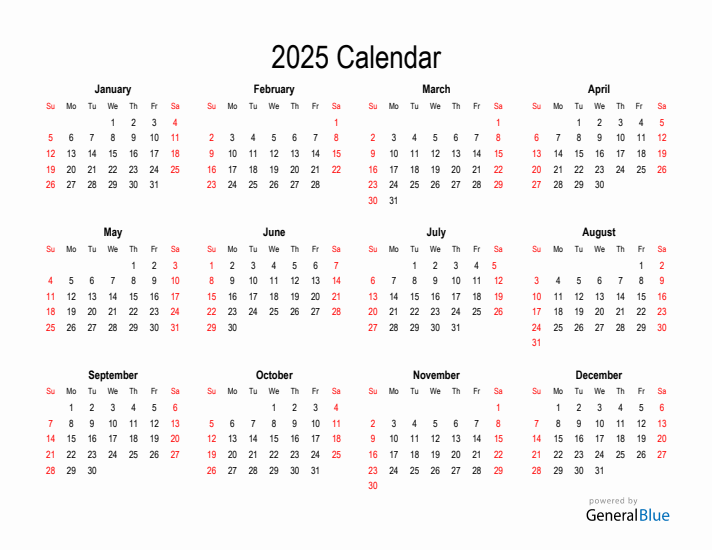 Free 2025 Calendars In PDF Word Excel