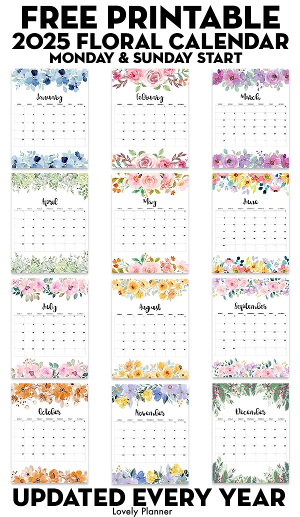 Free Printable 4x6 Floral Calendar 2025