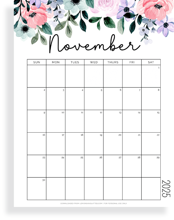 Free 2025 Floral Calendar Printables