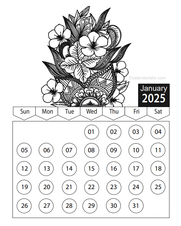 Free 2025 Floral Coloring Calendar Free Printable Templates