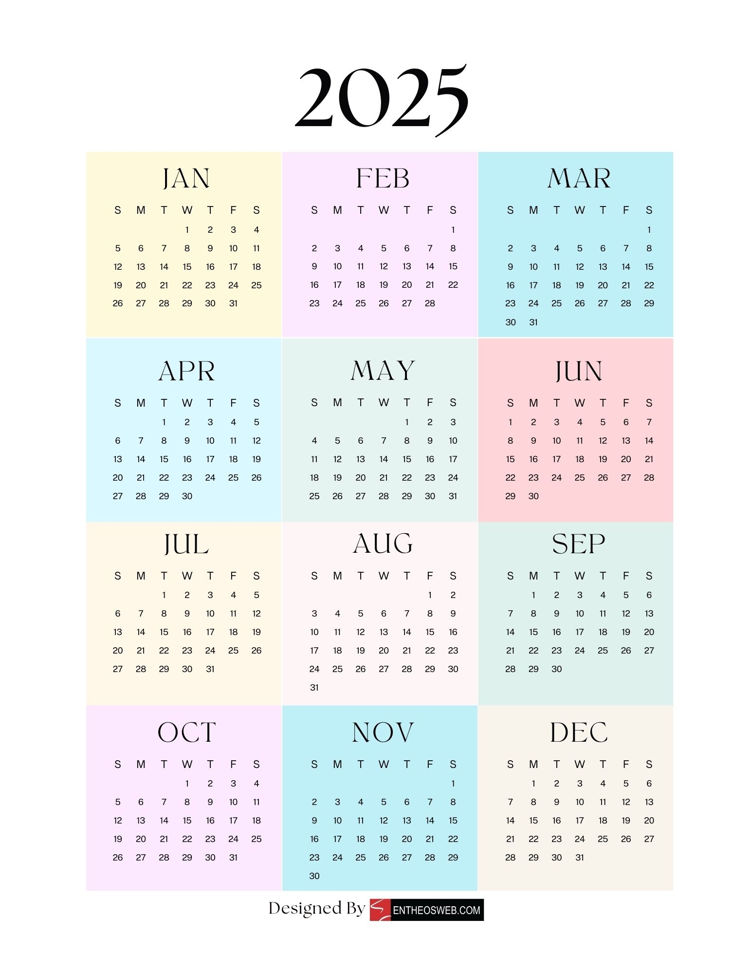 Free Printable 5x7 2025 Calendar