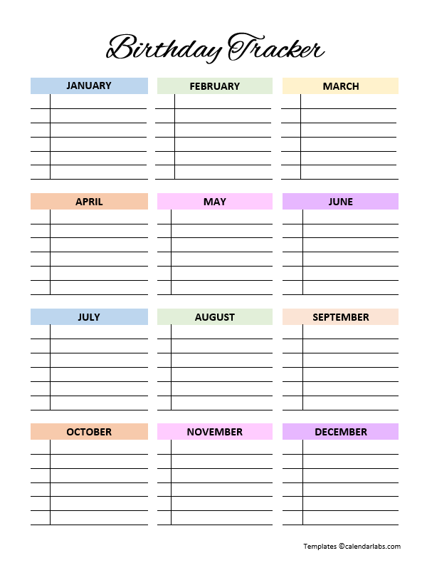 Free Birthday Calendar Template Free Printable Templates