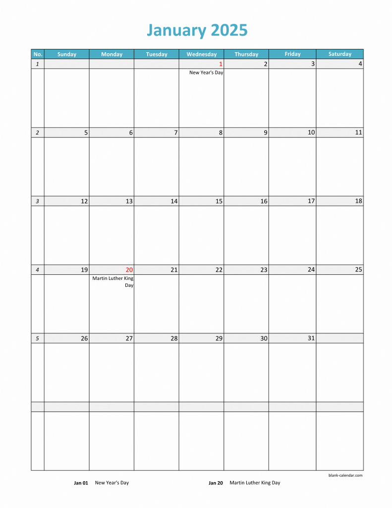 Free Printable 2025 Calendar With Holidays Excel