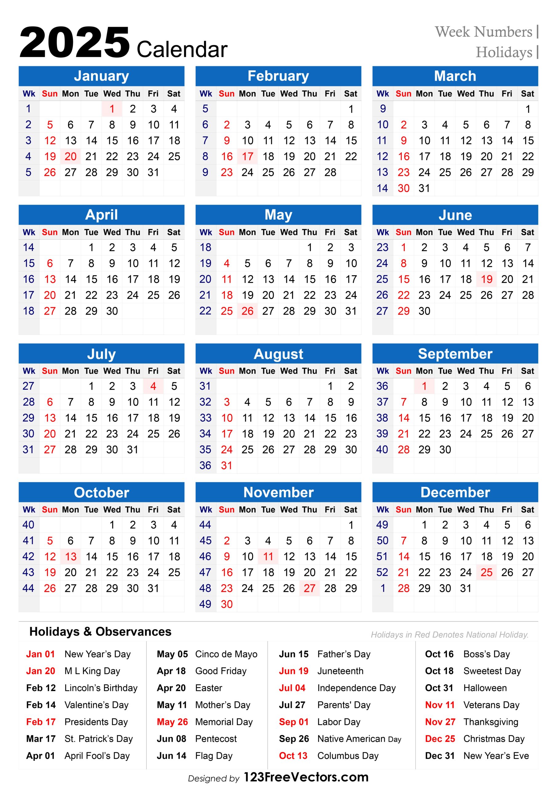 Free Printable 2025 Calendar With Week Numbers