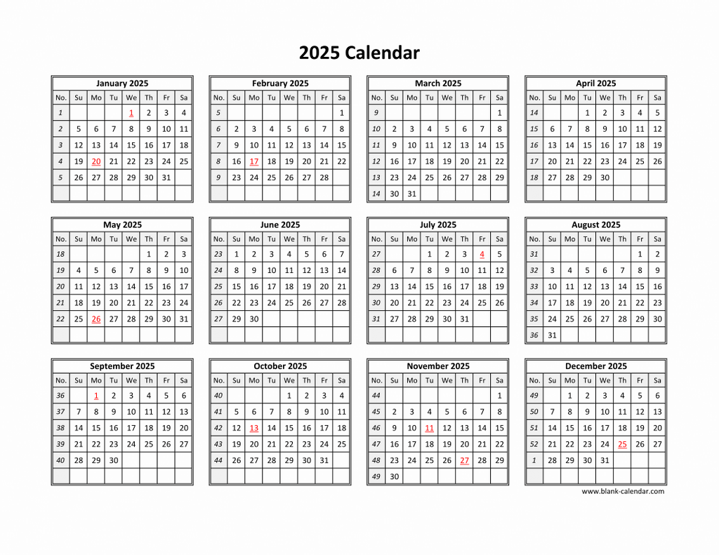 Free Printable 2025 Calendar With Large Boxes