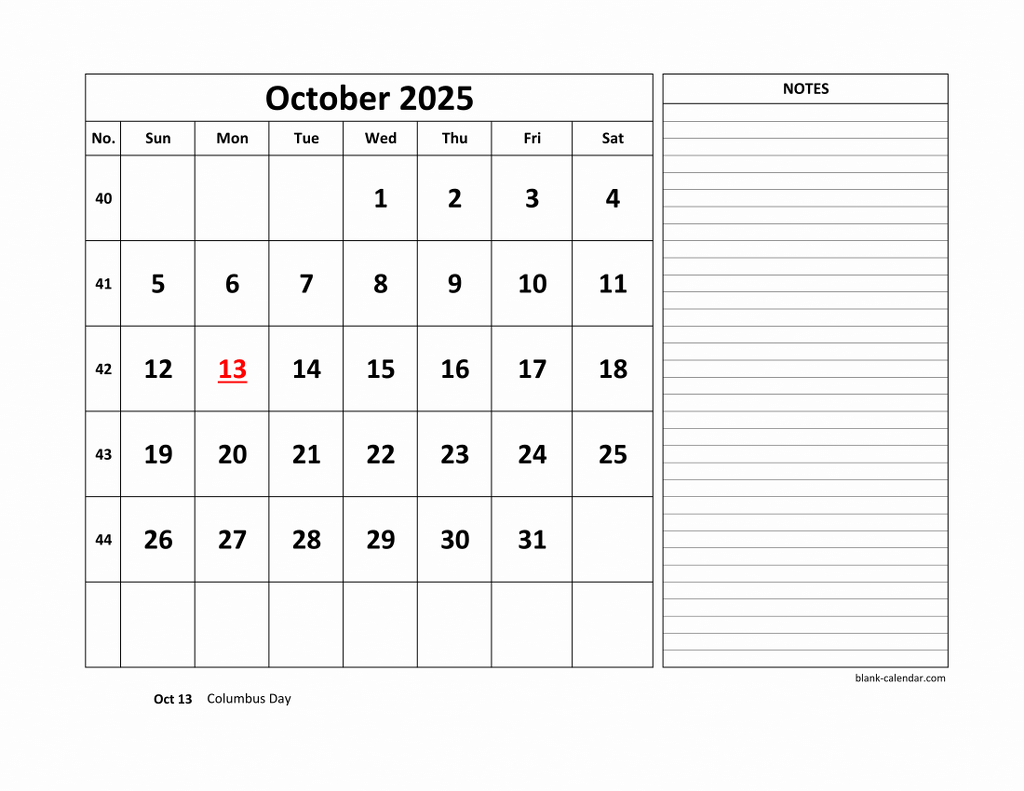 Free Download Printable October 2025 Calendar Large Space For Appointment And Notes