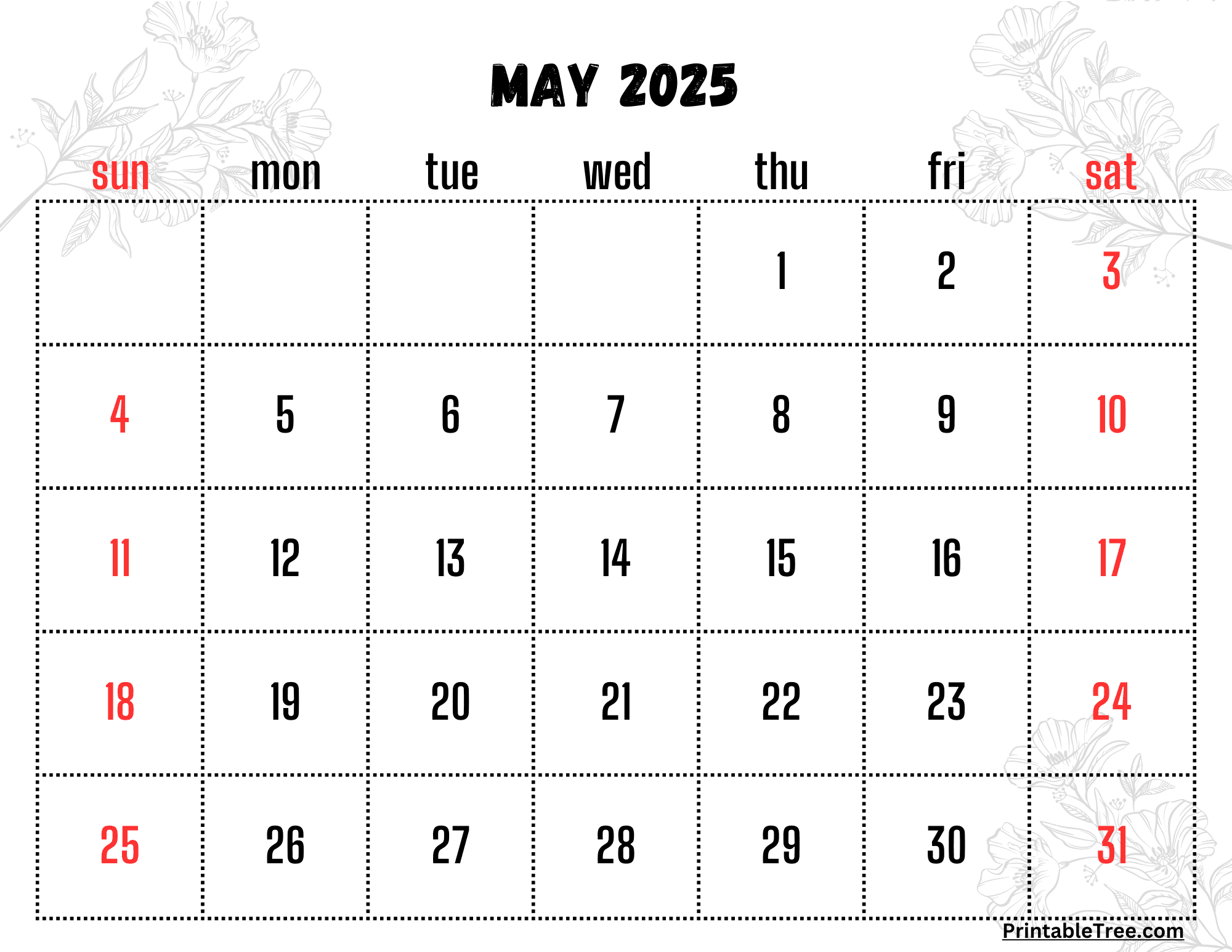 Free Printable 2025 May Calendar