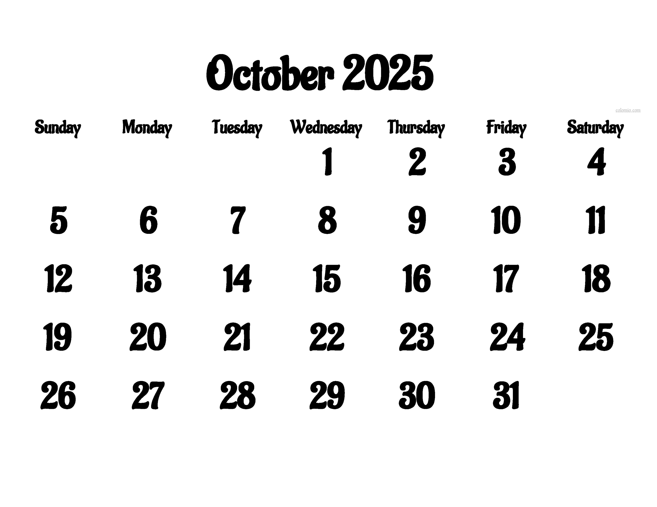 Calendar Of October 2025