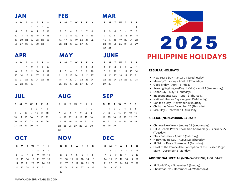 Free Philippine Calendar 2025 With Holidays