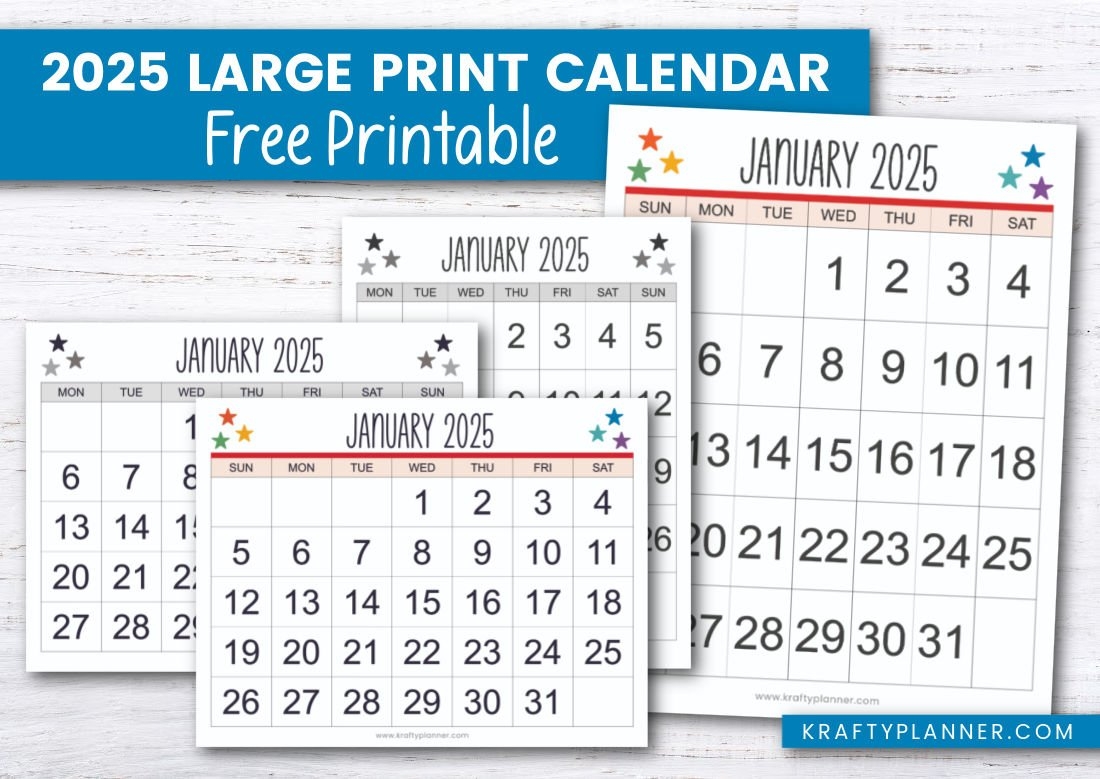 Free Printable 2025 Large Print Calendar Krafty Planner
