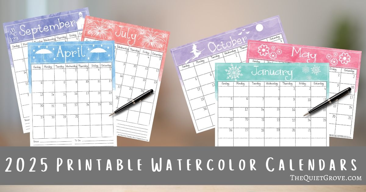 Free Printable 2025 Water Color Calendars The Quiet Grove