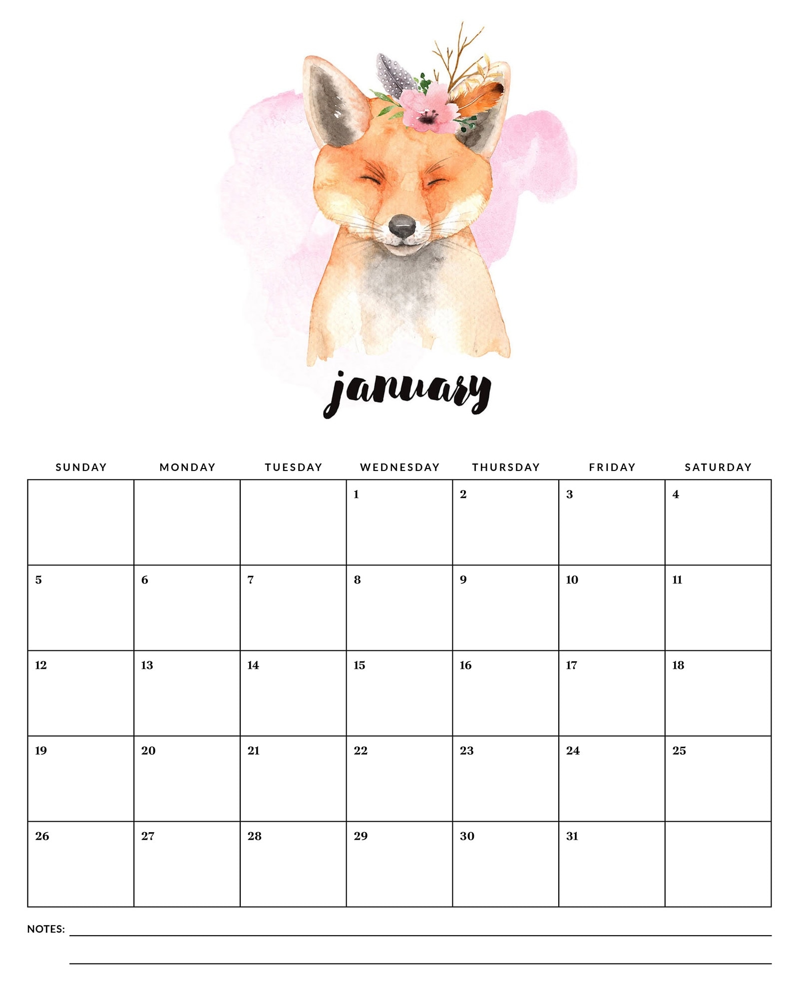 Free Printable 2025 Watercolor Animal Calendar The Cottage Market