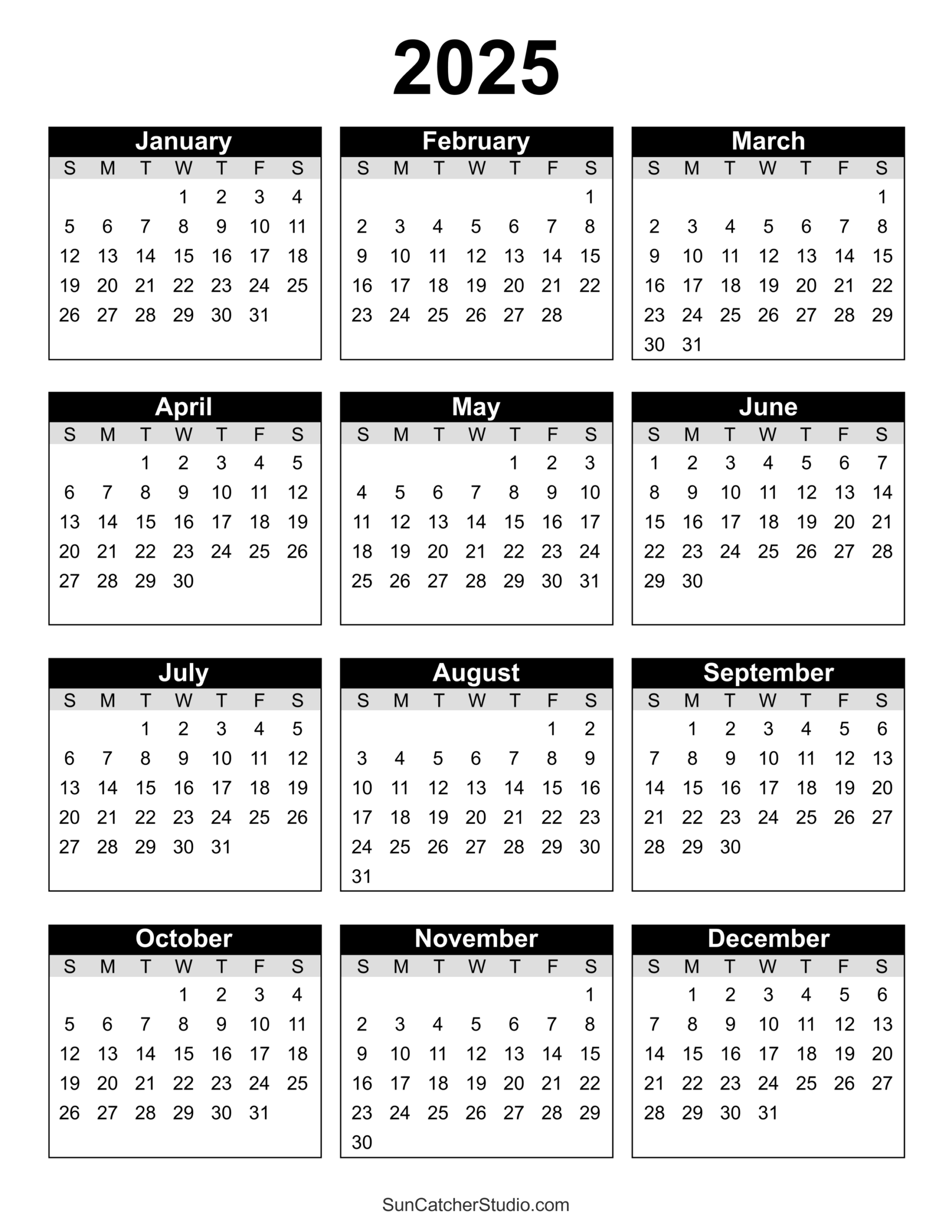 Free Printable Calendar 2025 Whole Year