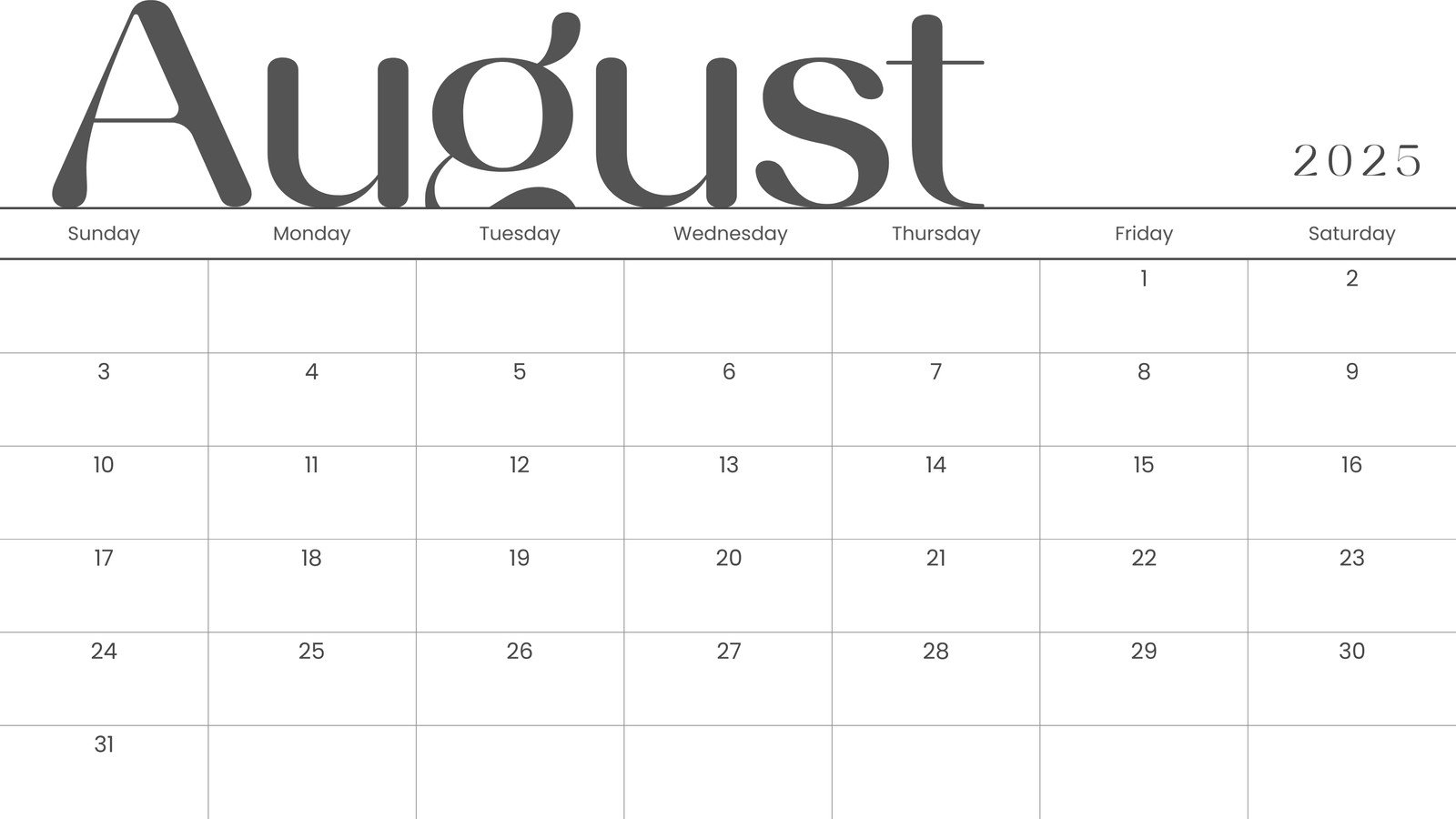 Printable August Calendar Page 2025