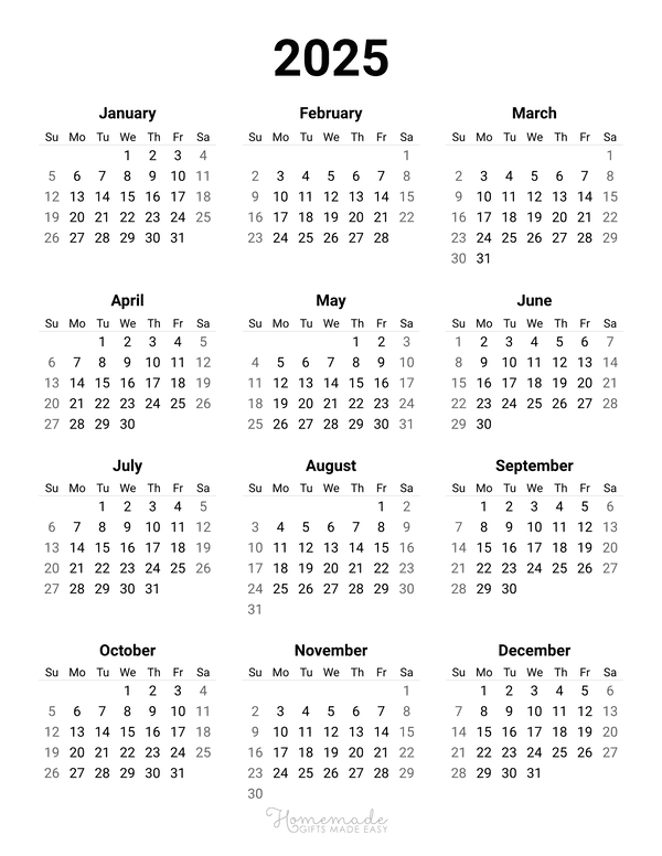 Free Printable Calendar 2025 Print Free