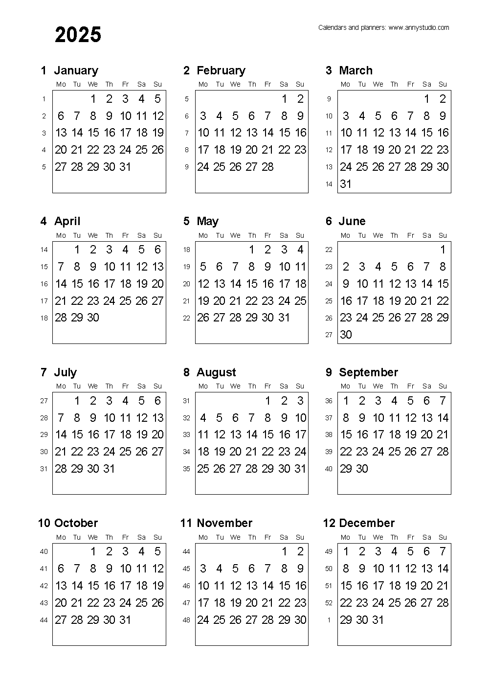 Free Printable A5 2025 Monthly Calendar