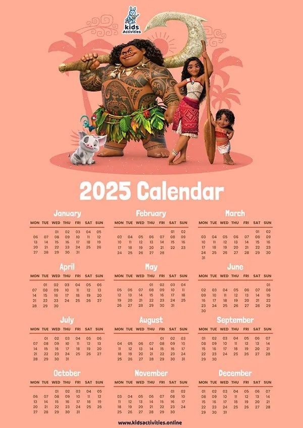 FREE Printable Disney Calendar 2025