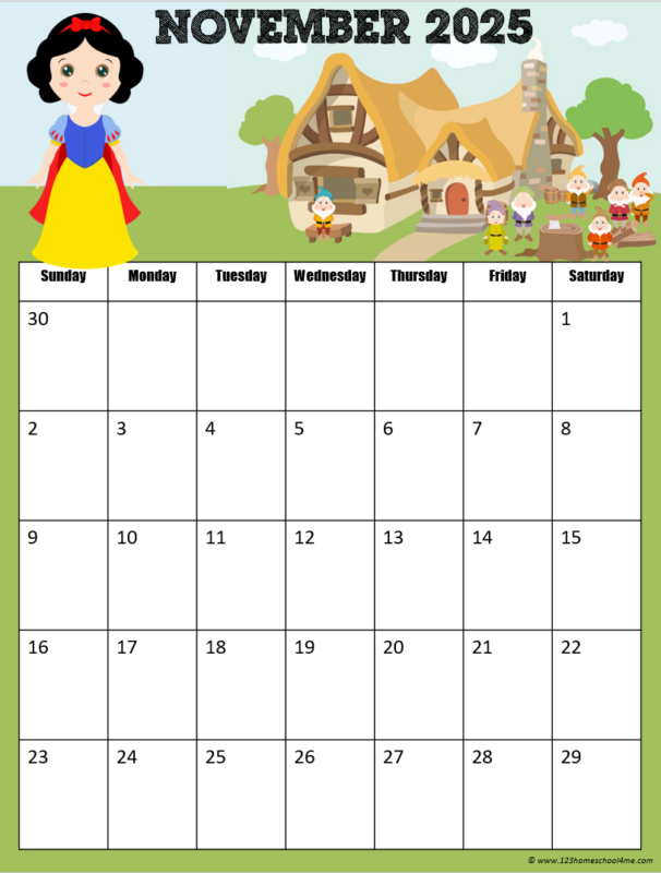  Free Printable Disney Princess Calendar 2025