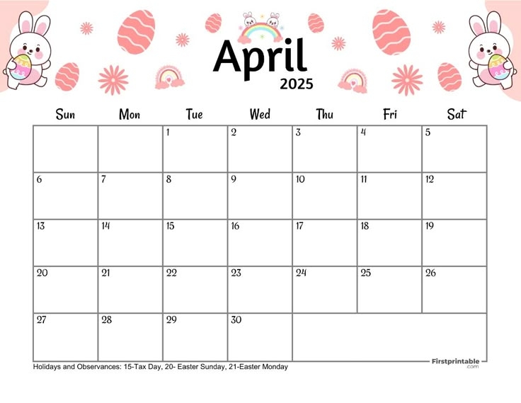Free Printable Editable U0026 Fillable April Calendars 2025 With Holidays Easter Themed