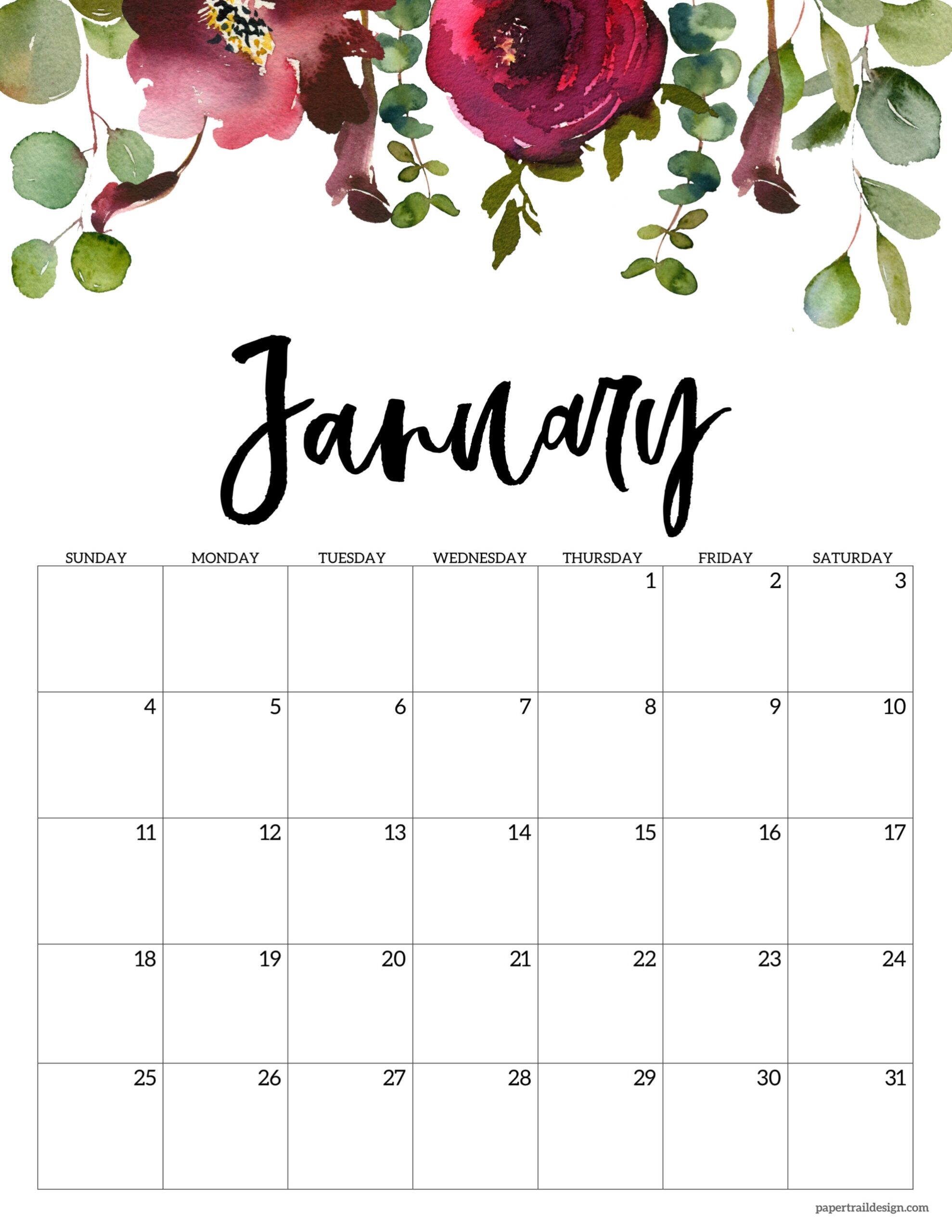 Free Printable January 2026 Calendar Cute